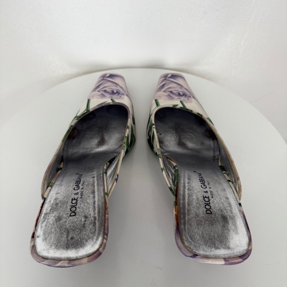 Dolce Gabbana Rose Floral Satin Vintage Kitten Heels Mules Y2k - Picture 6 of 8